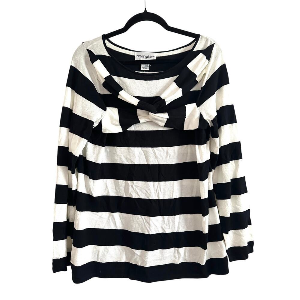 BLOOMINGDALE’S Black White Striped Twist-Front Top Preppy - Sz 1X - NWOT